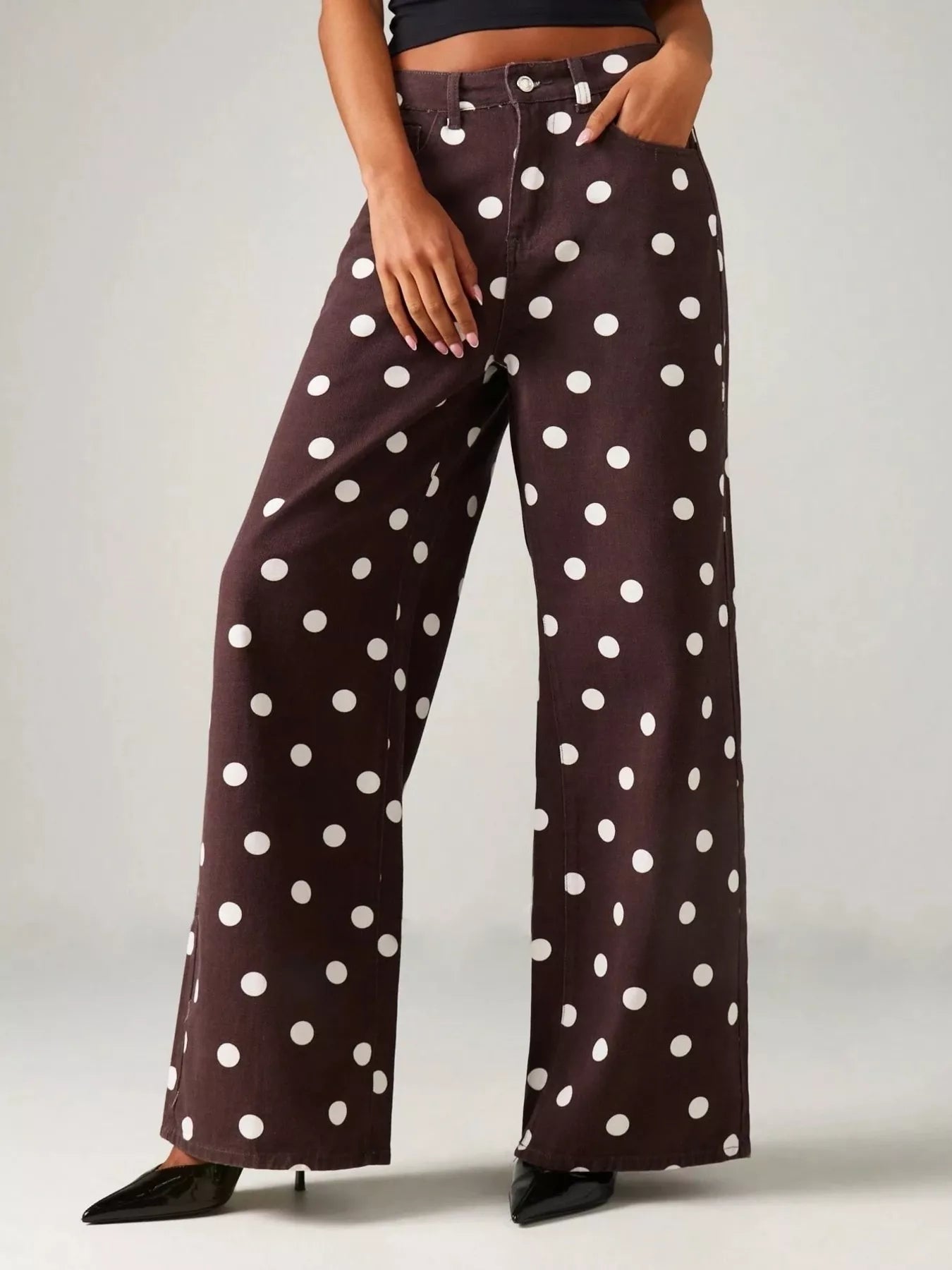 Polka Dot Wide-Leg Jeans