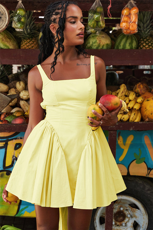 Summer Journey Tie-Back Skater Mini Dress - 4 Colors Yellow
