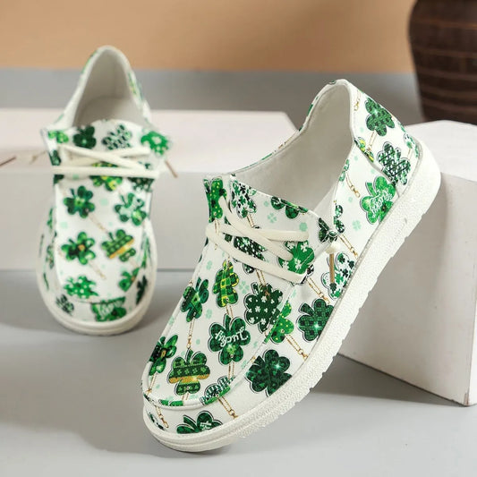 Lucky Clover Print Canvas Sneakers