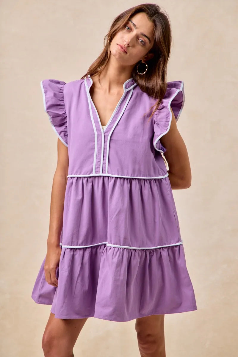 BiBi Gameday Theme Contrast Binding Ruffled Dress