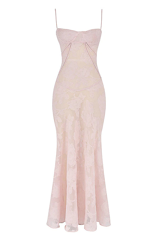 Floral Tie-Back Maxi Dress -Pink