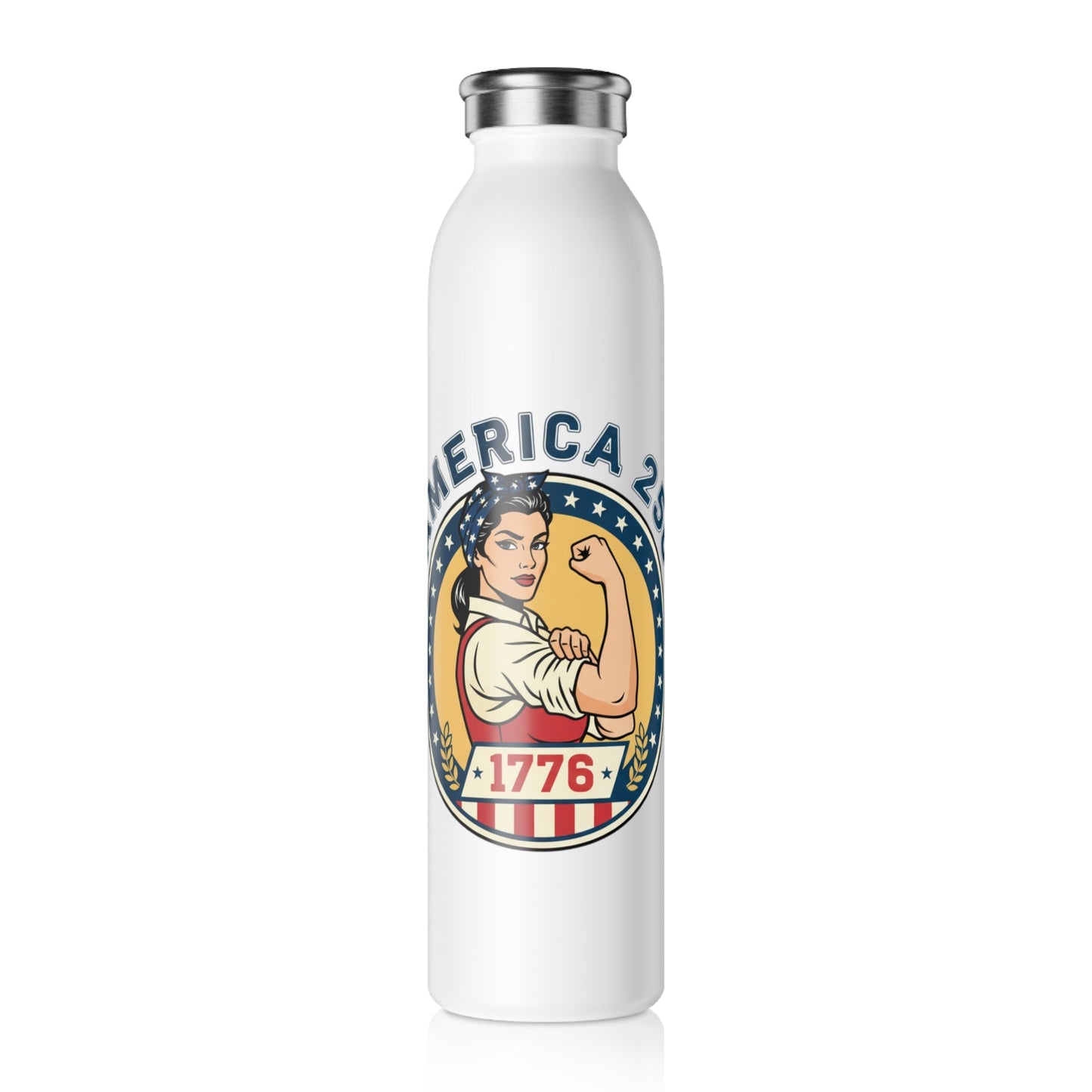 Patriotic Rosie the Riveter Slim Water Bottle – America 1776