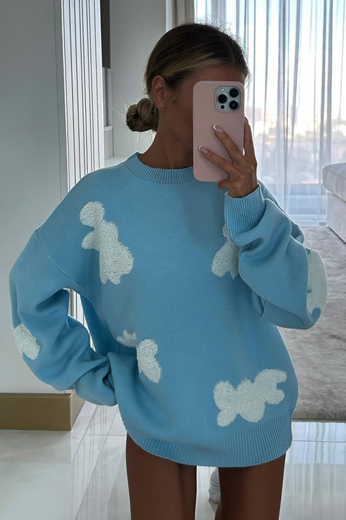 Warmly Adorable Heart Oversized Knit Top - 7 Colors Blue