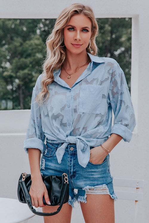 Mind On Sunshine Floral Long Sleeve Top Blue