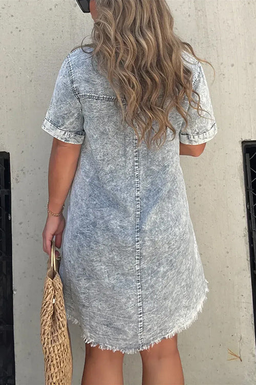 Festival Feelin' Light Wash Short Sleeve Denim Dress - 4 Colors