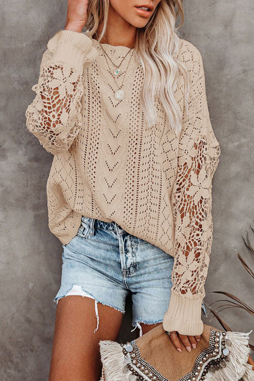 Get The Look Lace Hollow-Out Knit Sweater Beige