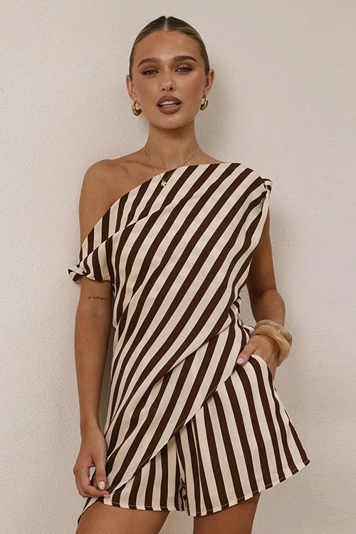Seasonally Lovely Printed One Shoulder Set - 4 Colors