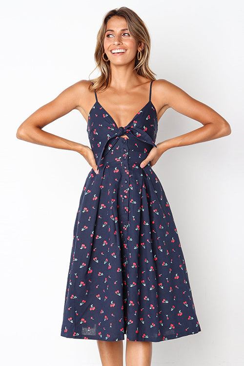 Bowknot Fit&Flare Midi Dress - 8 Colors Navy Blue