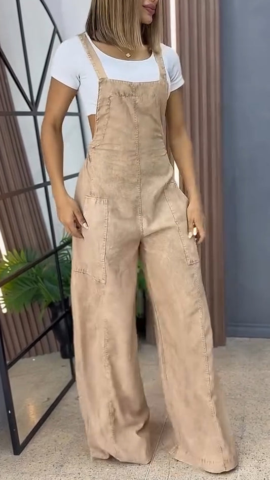 Double Pocket Wide Leg Casual Overalls