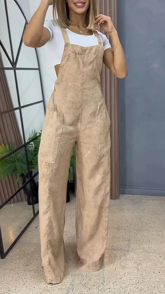 Double Pocket Wide Leg Casual Overalls