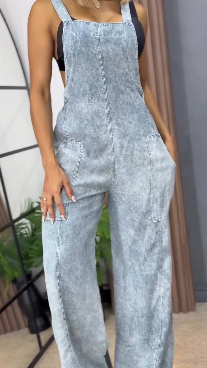 Double Pocket Wide Leg Casual Overalls