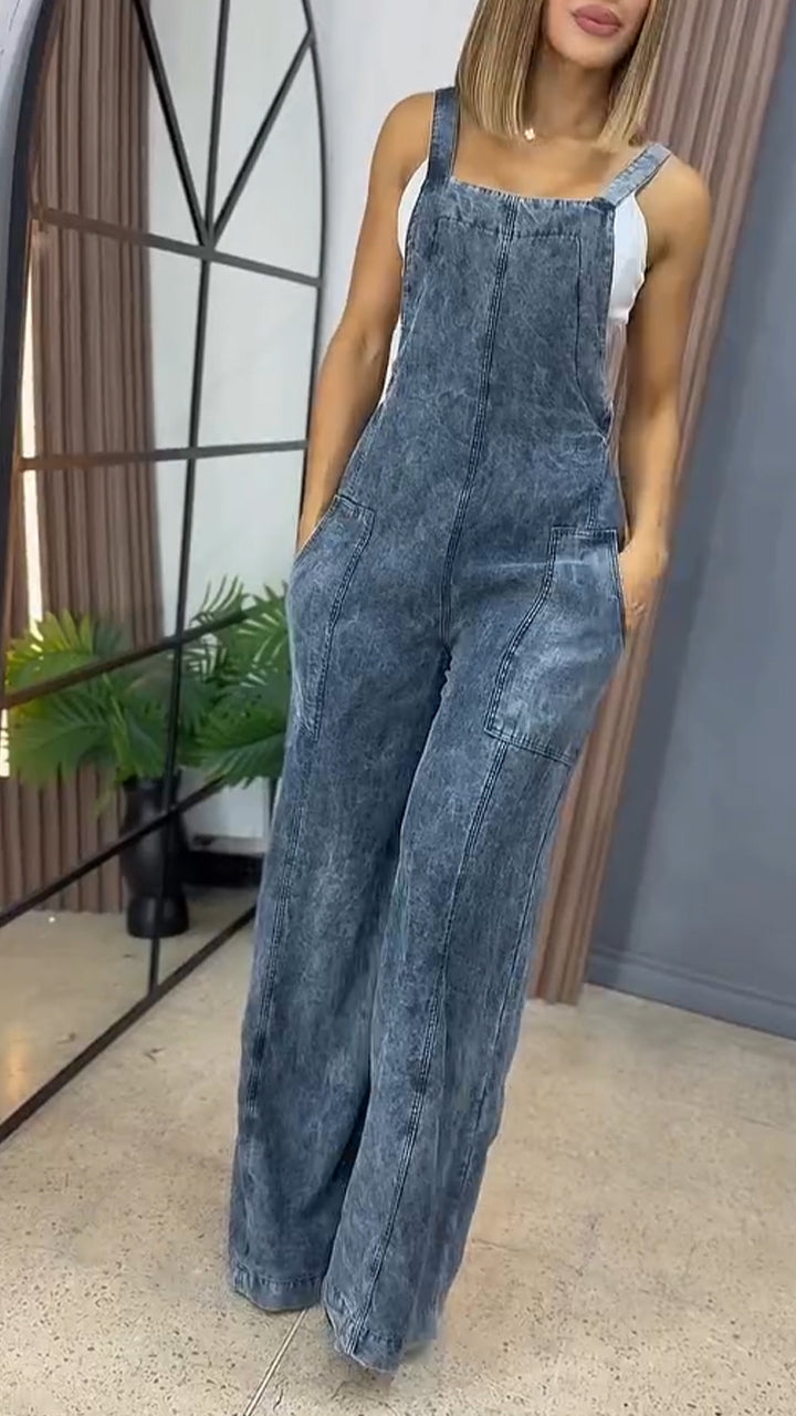 Double Pocket Wide Leg Casual Overalls