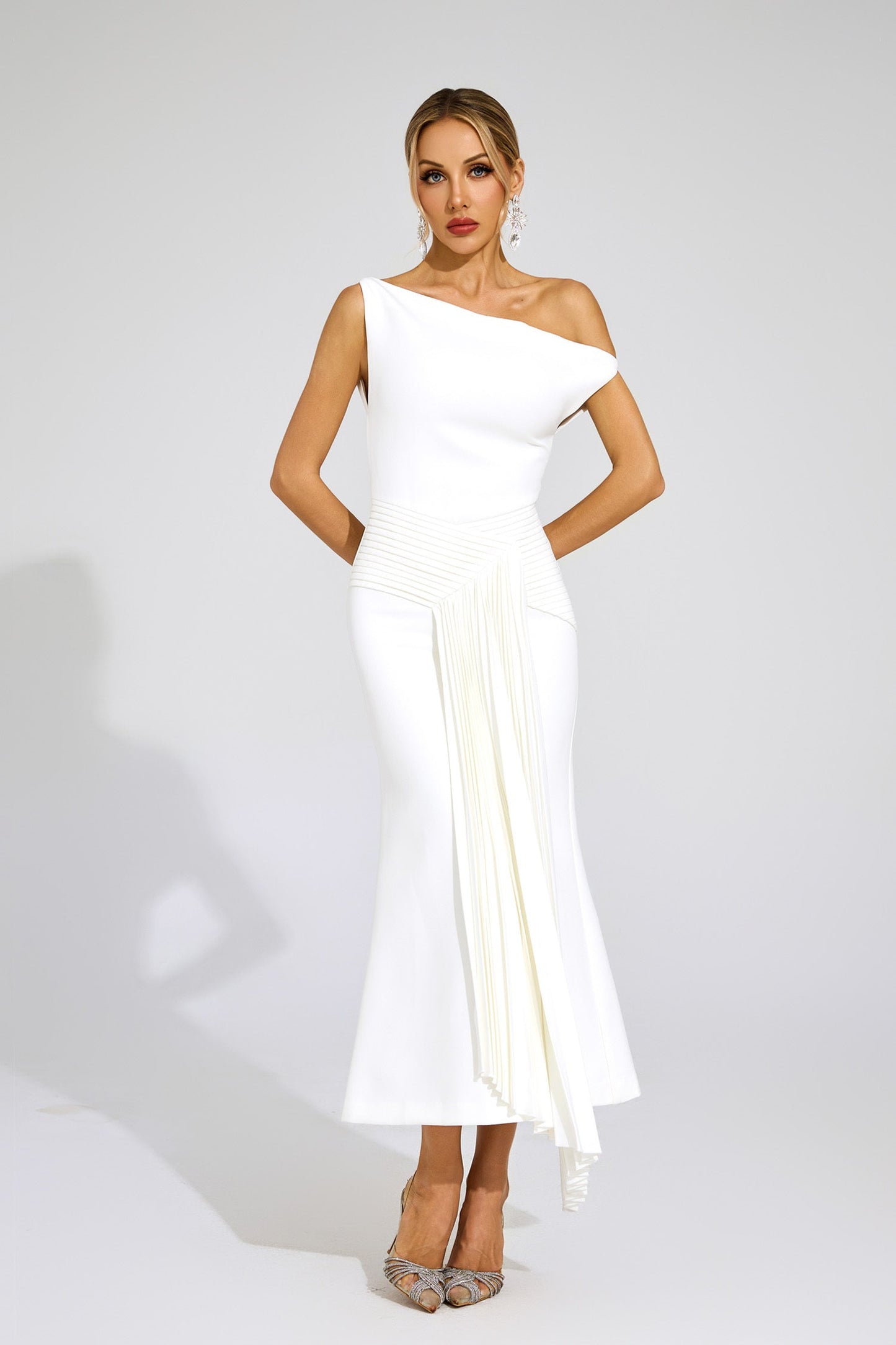 Aurelia Pleated One-Shoulder Midi Dress
