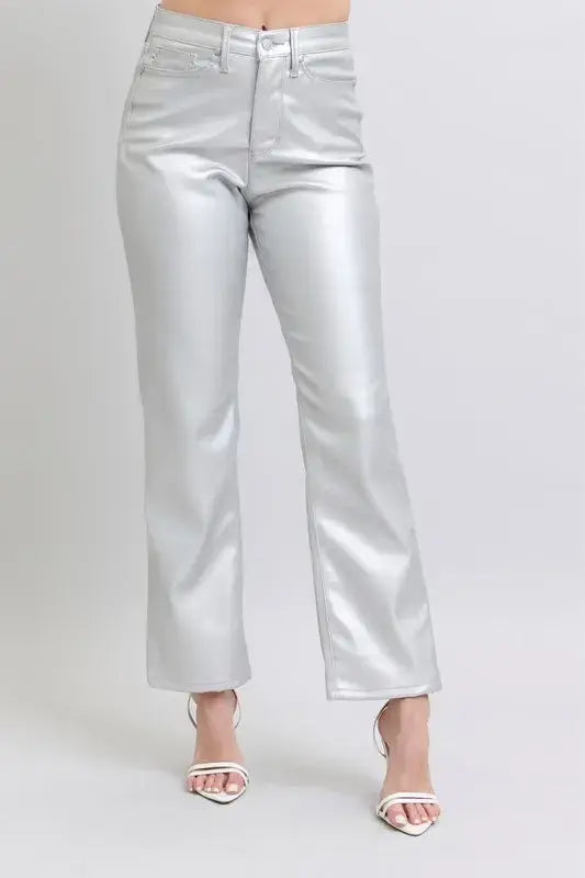 Silver Moon Full Size High Waist Silver Faux Leather Pants Plus Size