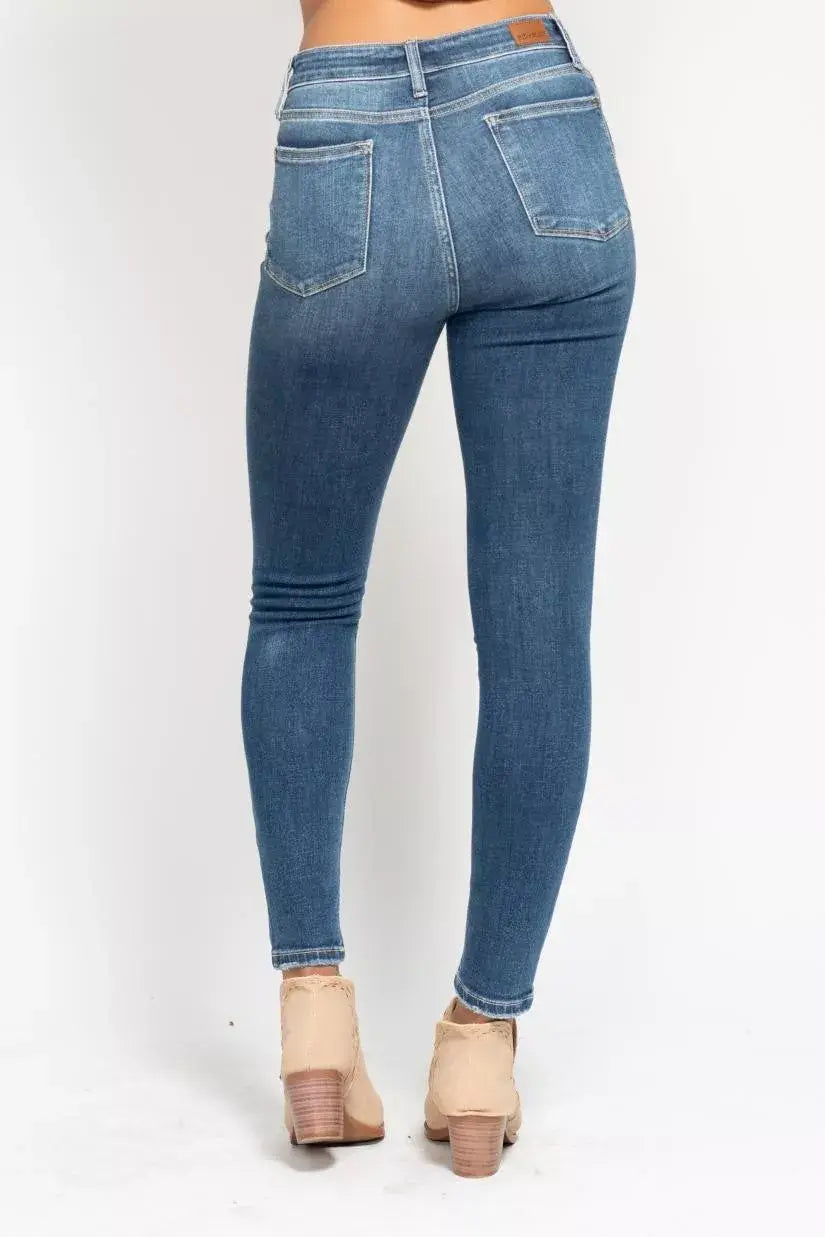 Dusty Dark Blue Full Size High Rise Button Fly Skinny Jeans Plus Size