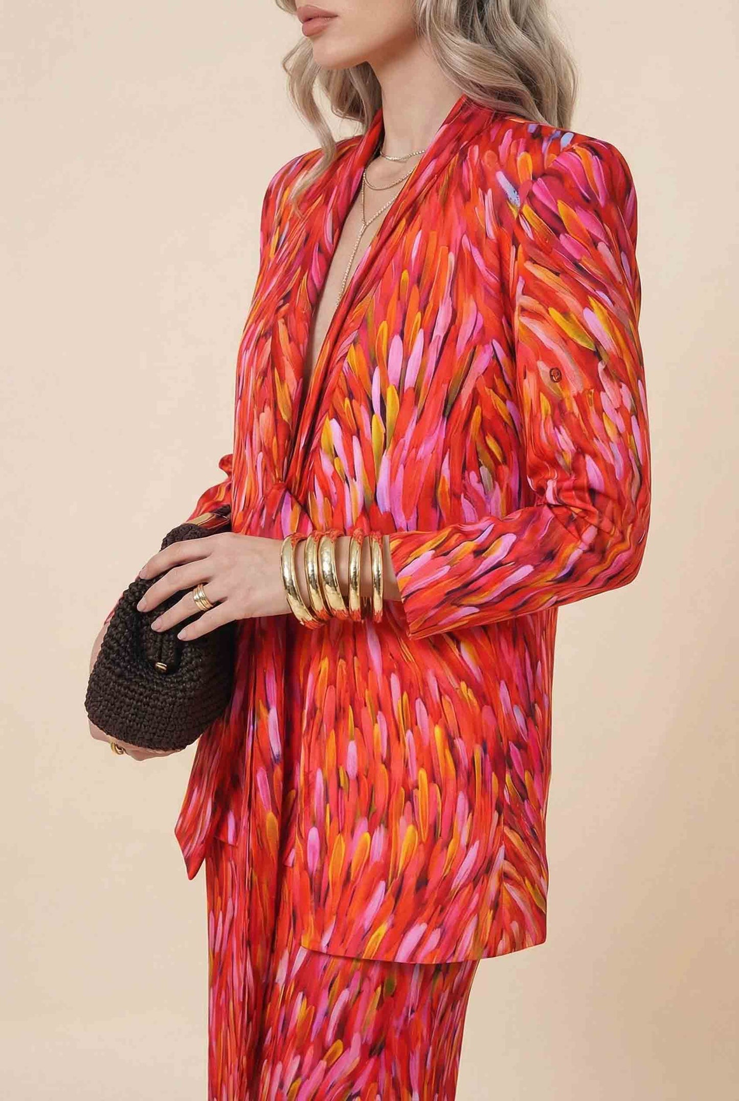 Unique Printed Blazer And Wide Leg Pants Set