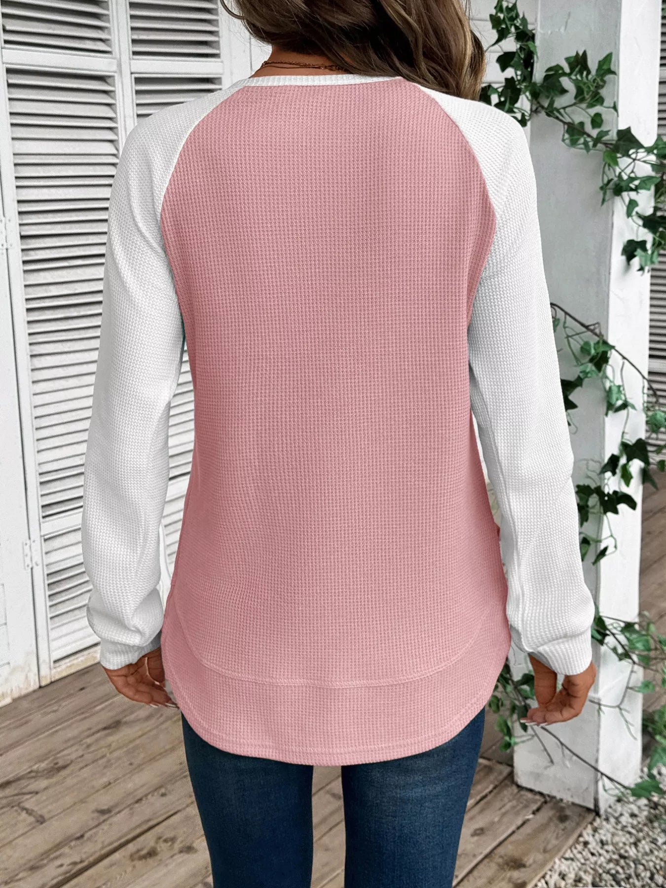 Contrast Raglan Sleeve Waffle Knit T-Shirt