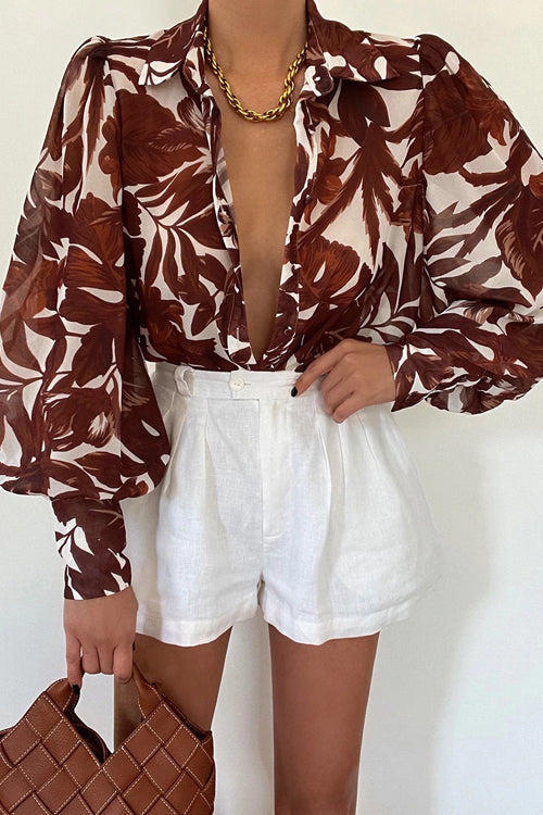 Sunny Side Of Life Floral Print Long Sleeve Top - 9 Colors Coffee
