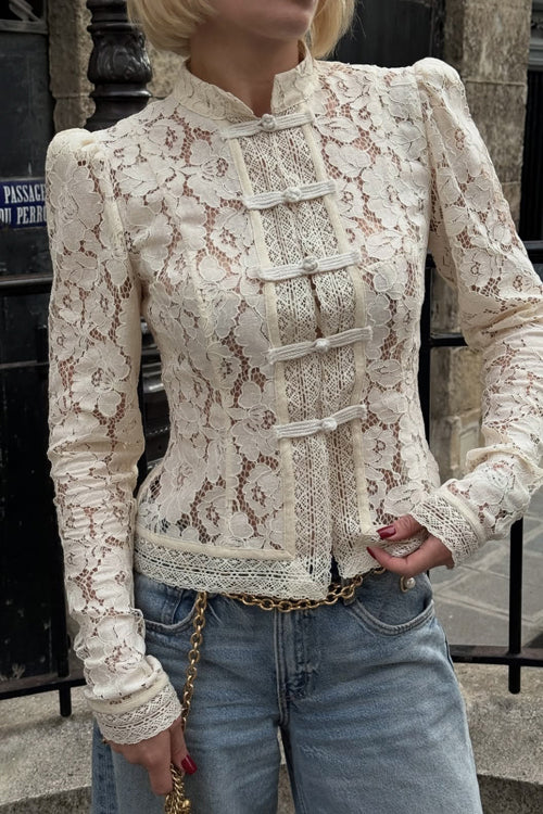 Celita Sheer Eyelash Lace Long Sleeve Top - 3 Colors