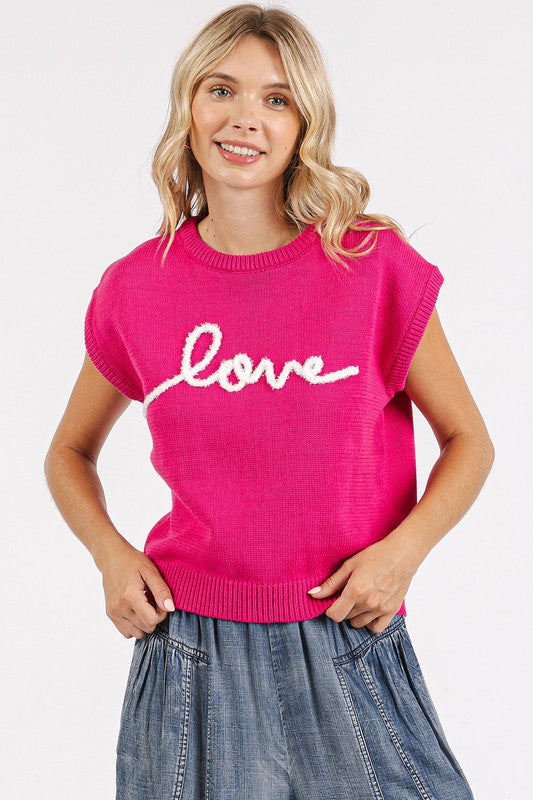 Hot Pink “Love” Knit Cap Sleeve Top