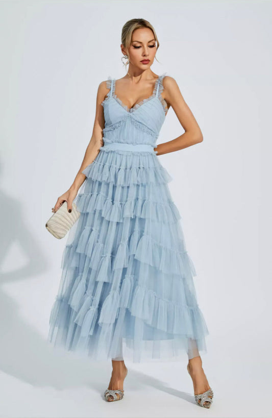 Prie blue mesh maxi dress