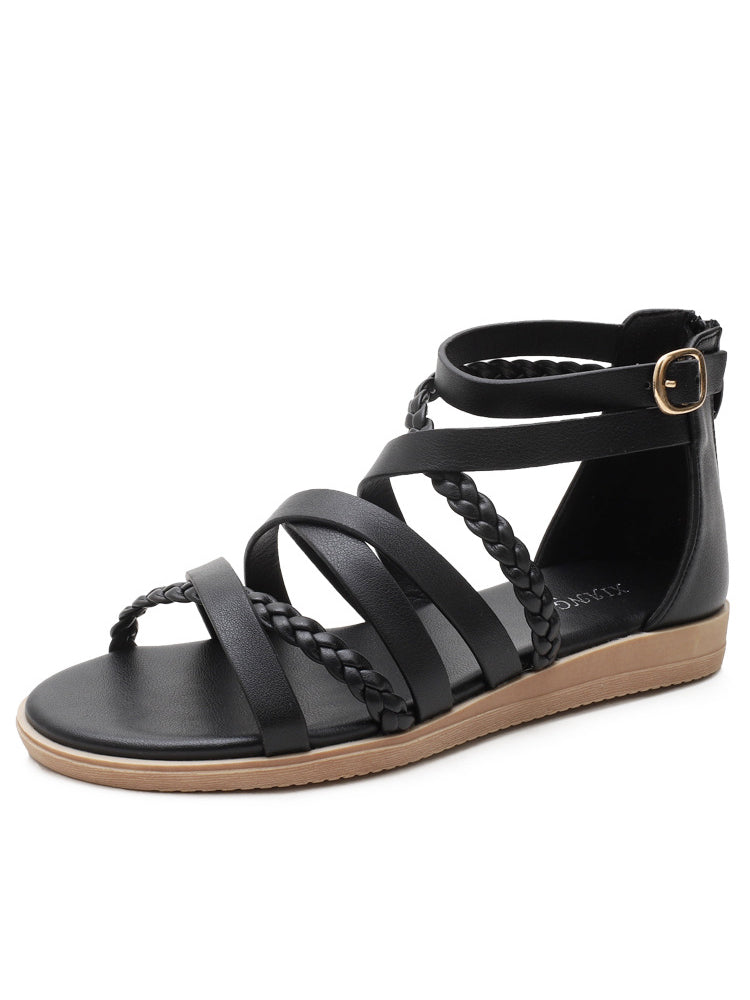 Bohemian Braided Roman Sandals Black