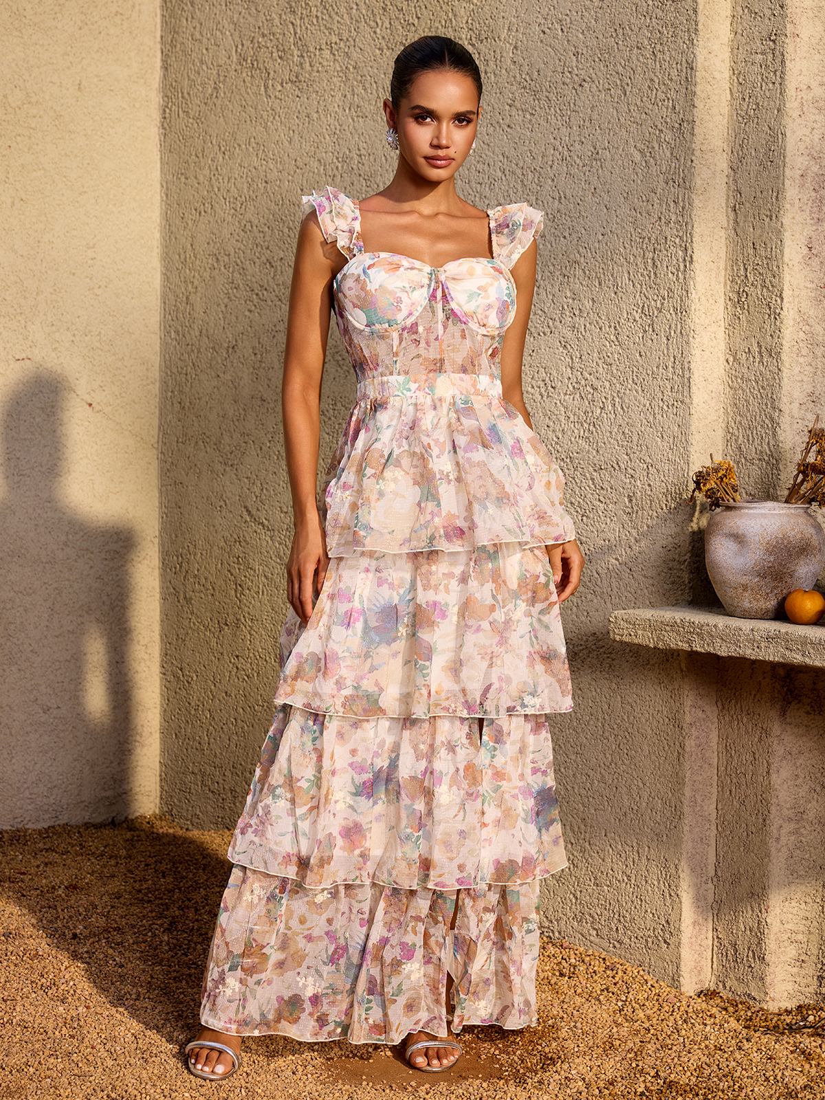 Aurelia Watercolor Tiered Maxi Dress