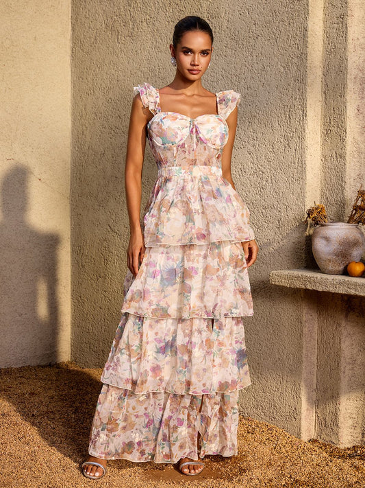 Aurelia Watercolor Tiered Maxi Dress