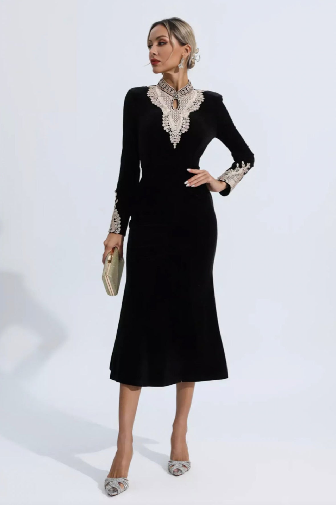 Melany black velvet maxi dress size S