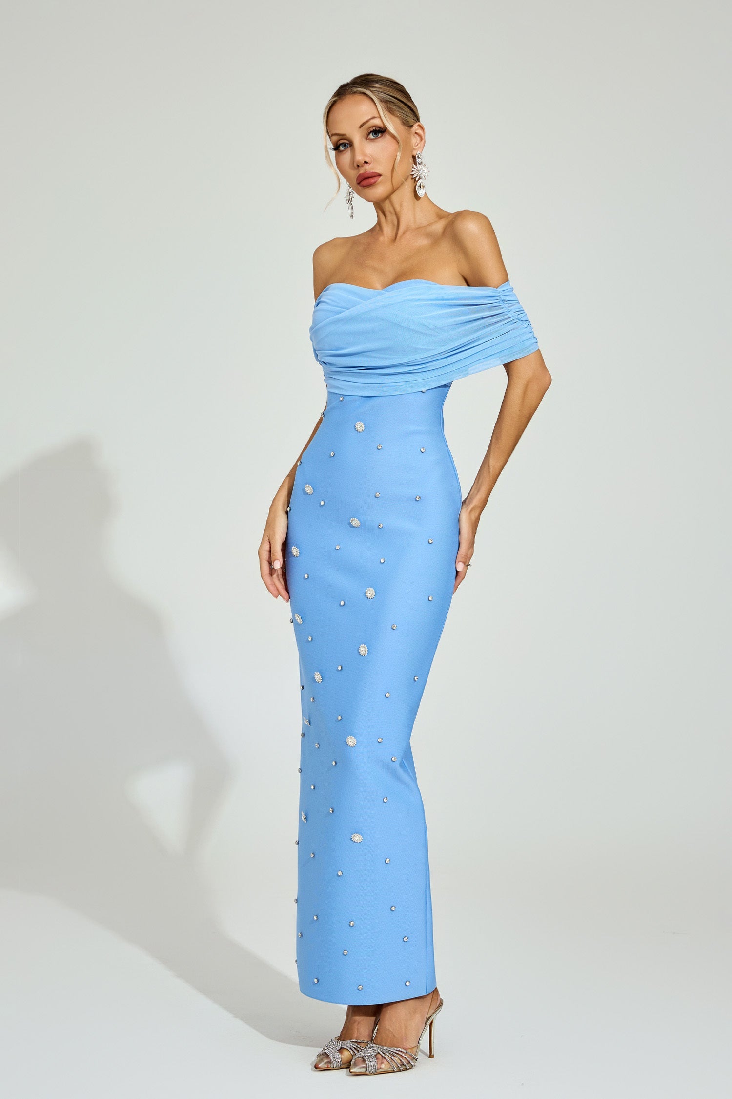 Azure Pearl Off-Shoulder Gown