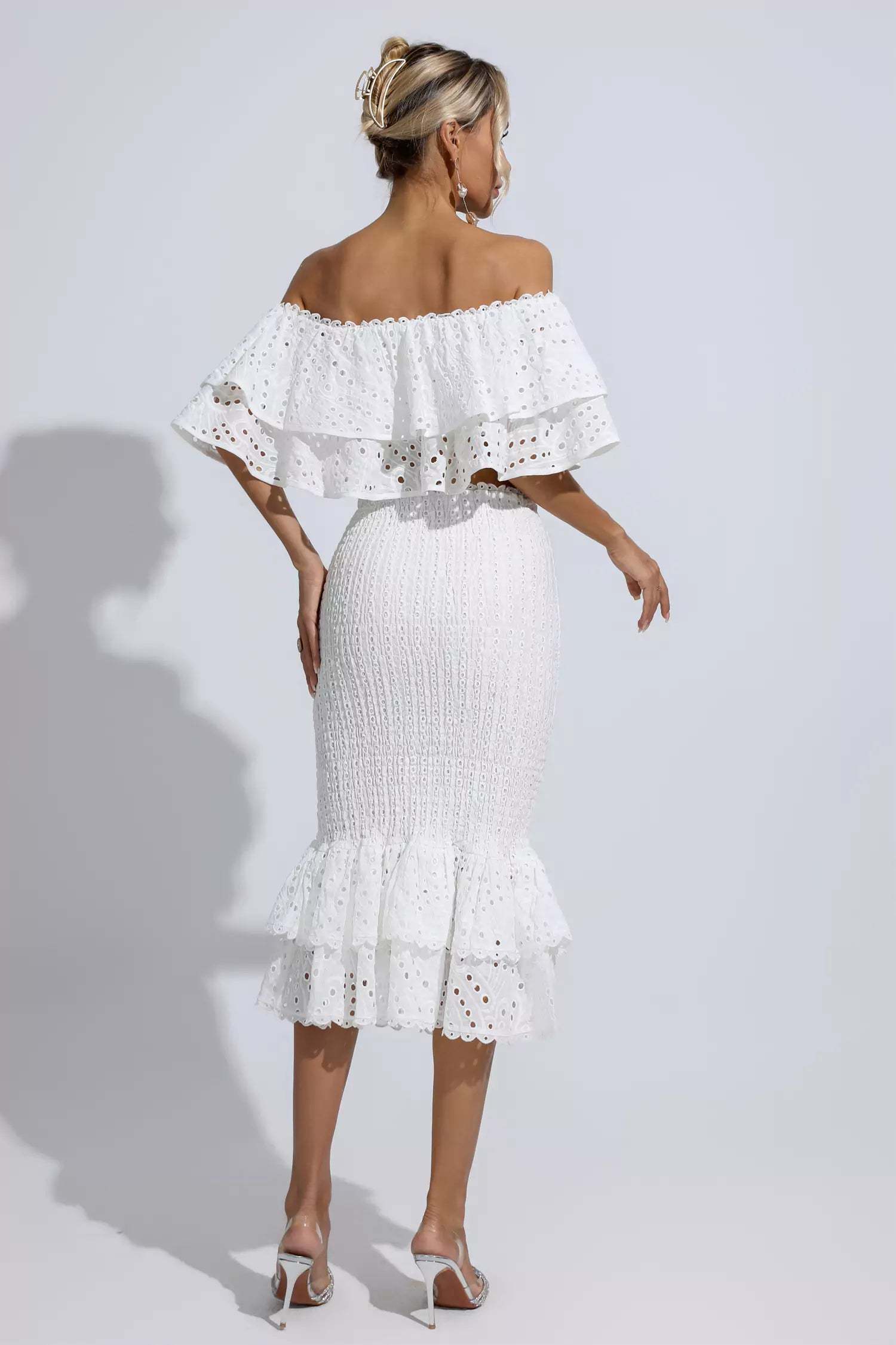 Winnie off shoulder ruffle set-White