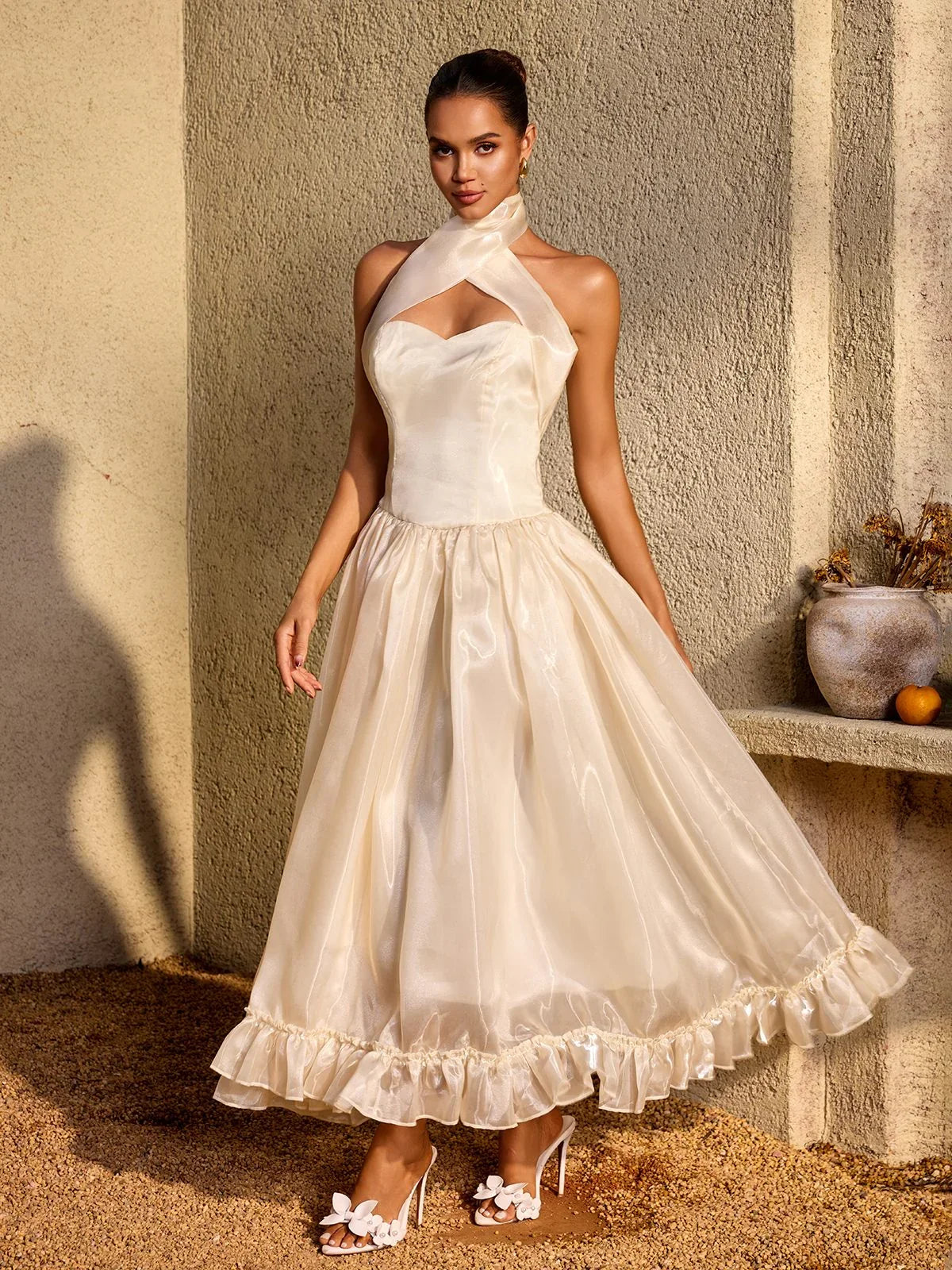 Marbella Satin Halter Midi Dress