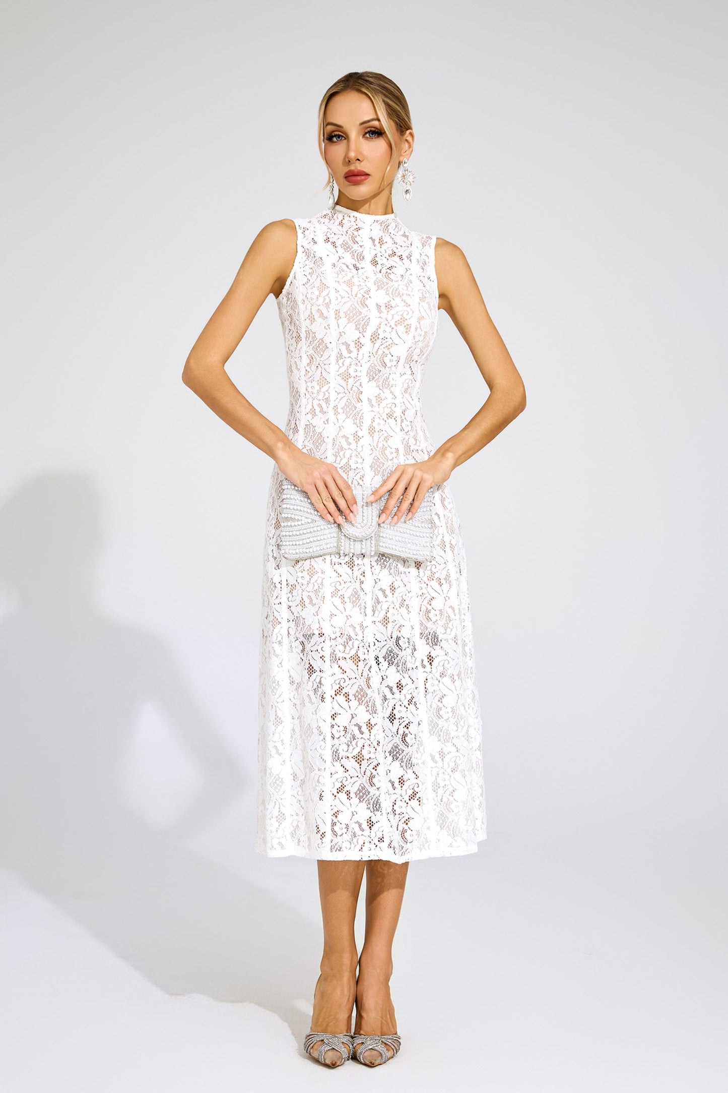 Noelle Sleeveless Lace Midi Dress