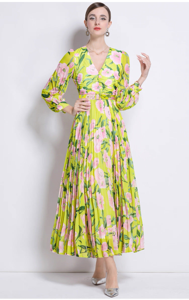 Limonetta Blossom Pleated Dress