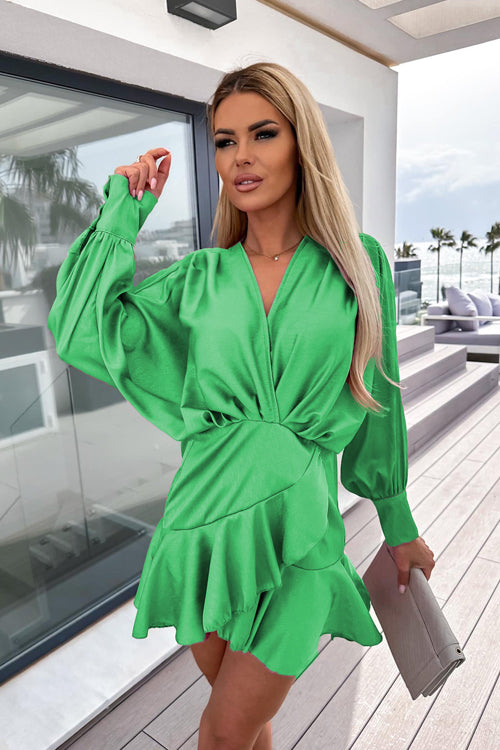 Love Swept OL Wrap Long Sleeve Mini Dress - 4 Colors Green