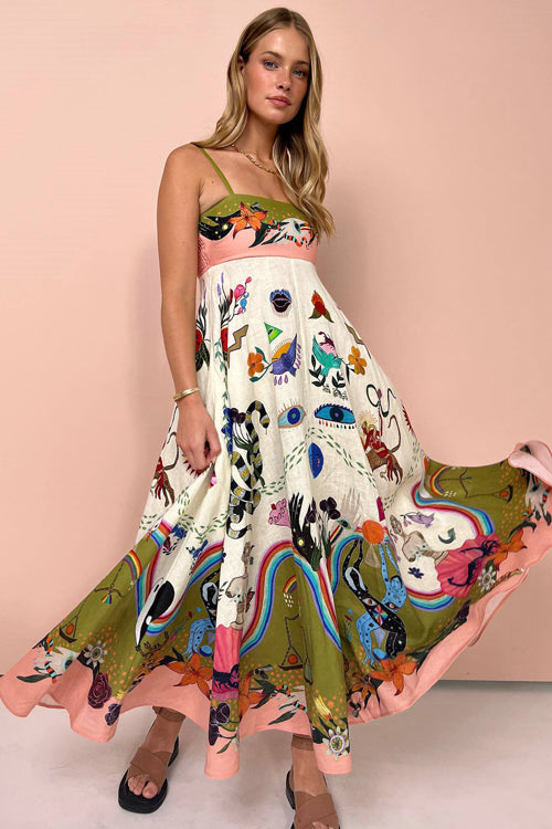 Share Your Happiness Print Maxi Dress - 9 Colors Olive&Pink