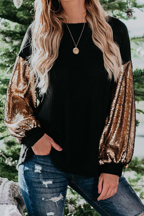 Completely Into You Sequin Sleeve Knit Top - 2 Colors Black