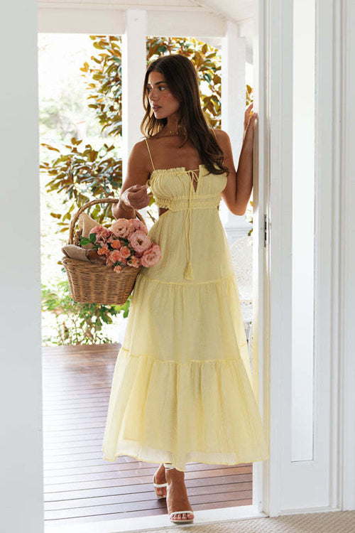 Just Hold On Cut Out Sleeveless Maxi Dress - 4 Colors Yellow