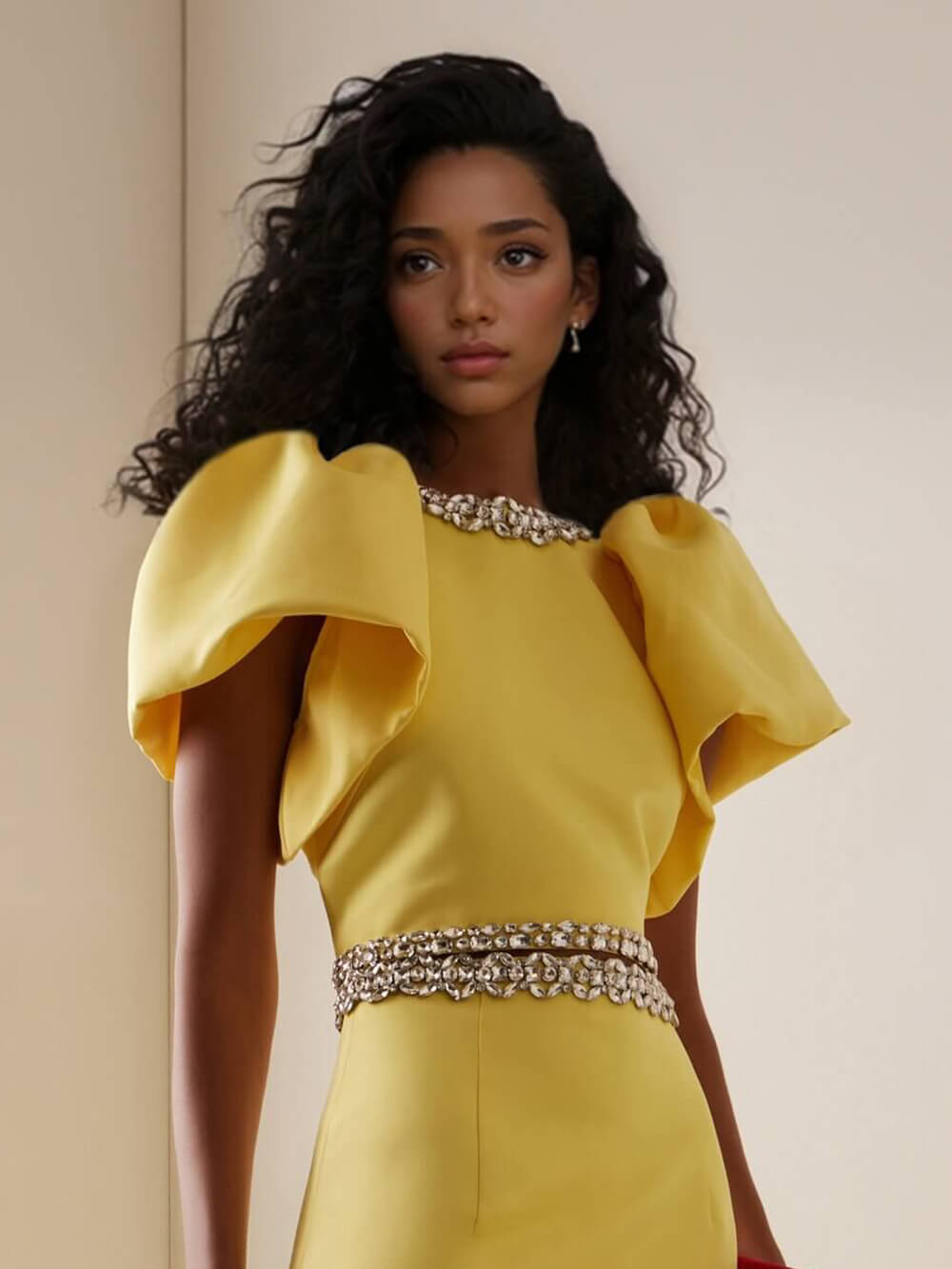 Beautiful Embellished Satin Crop Top Yellow