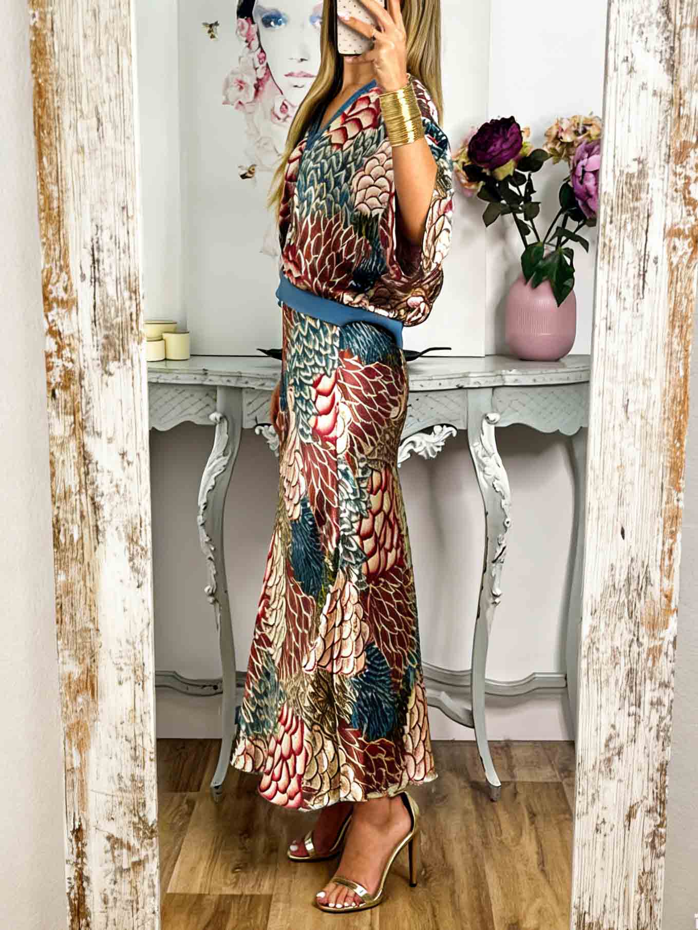 Elegant Vintage Satin Floral Print Loose Shirt