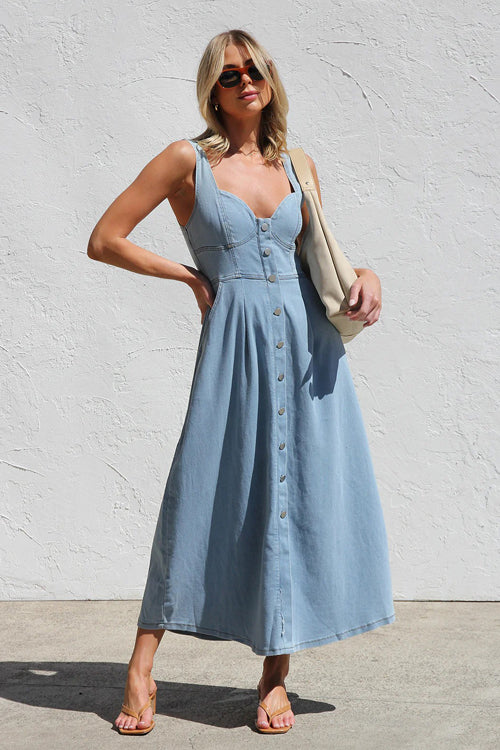 Didi Corset Bodice Denim Midi Dress - 2 Colors