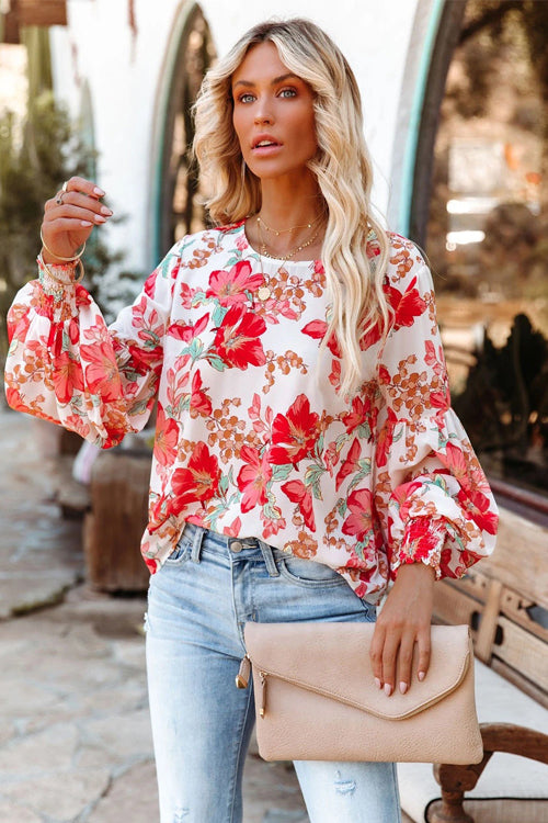 Beauty And A Breeze Print Smocked Top - 2 Colors Red