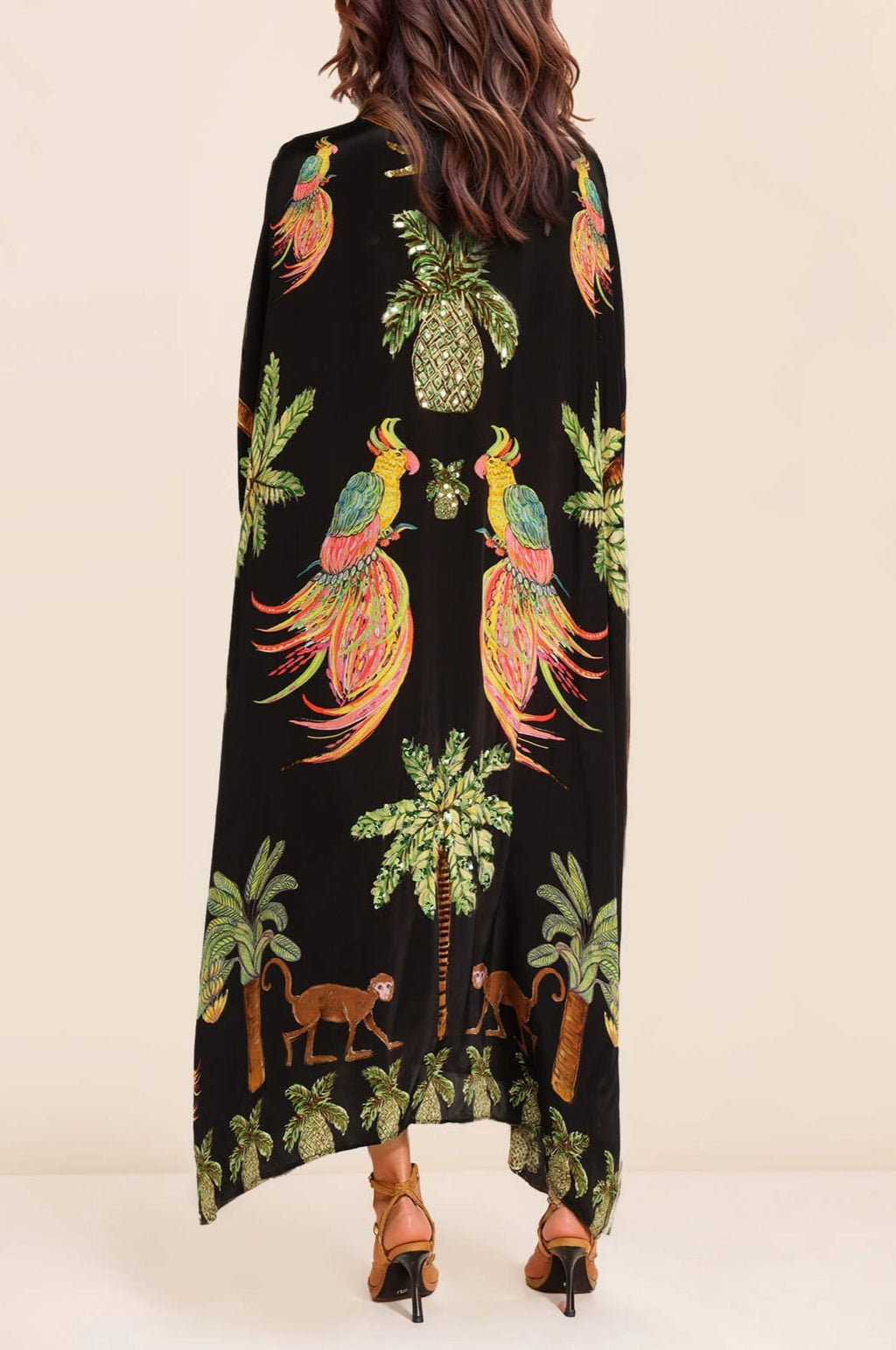 Robe unique à manches tombantes et imprimé cocotier