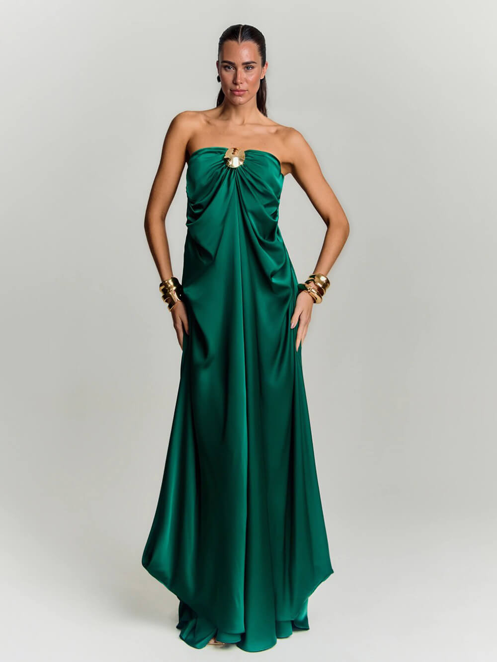 Elegant Backless Strapless Party Maxi Dress Green