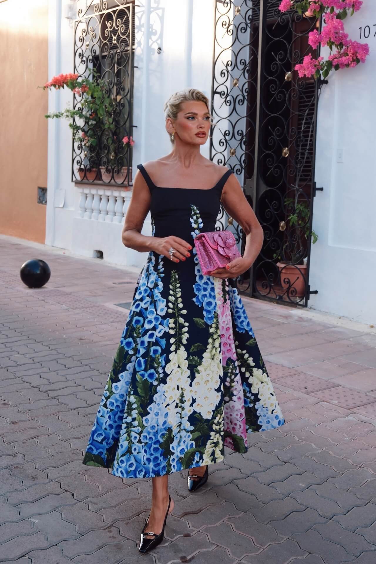 Exquisite Floral Print A-line Midi Dress Multicolor