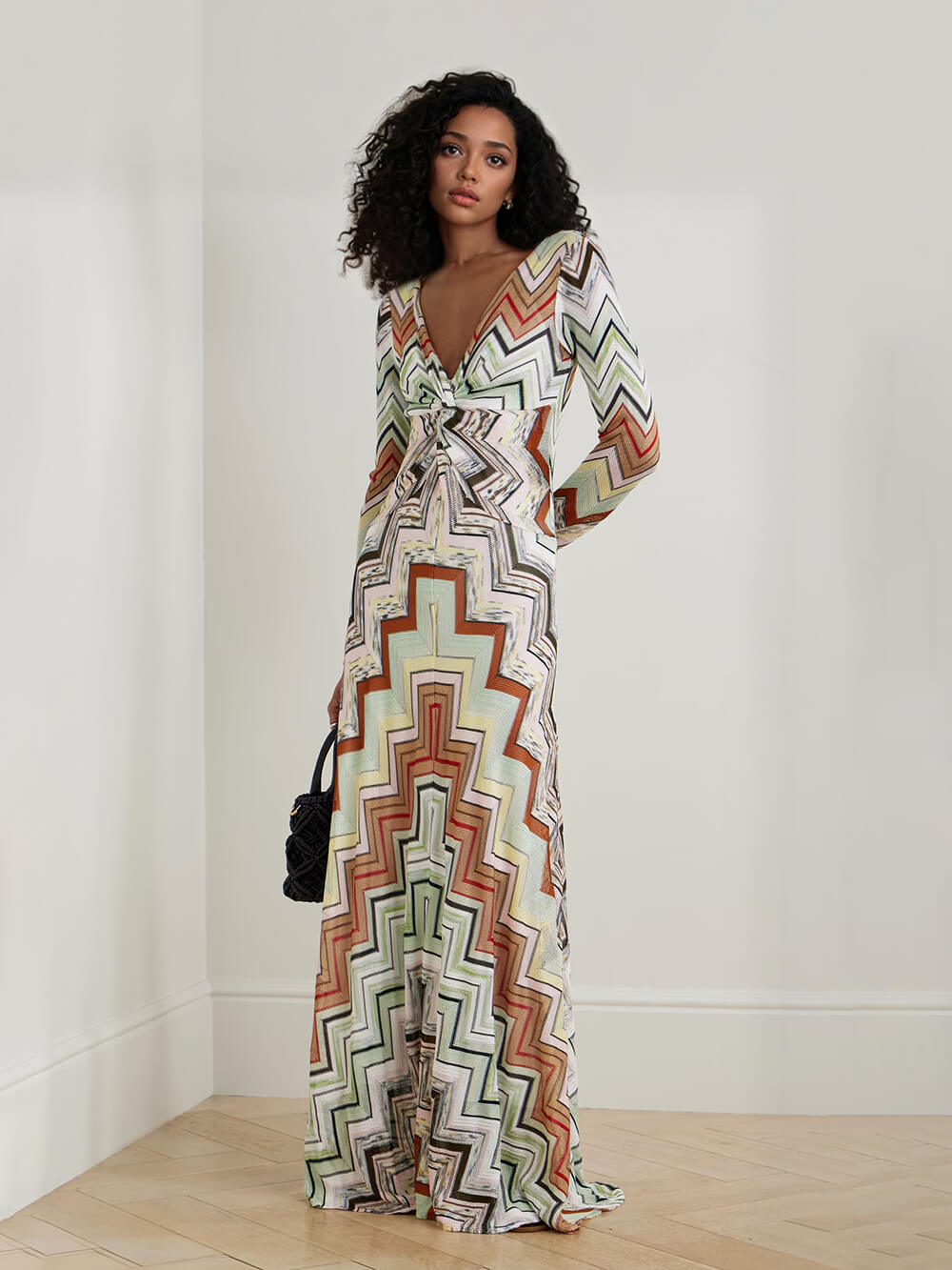 Bohemian Wave Print Crochet Maxi Dress Multi