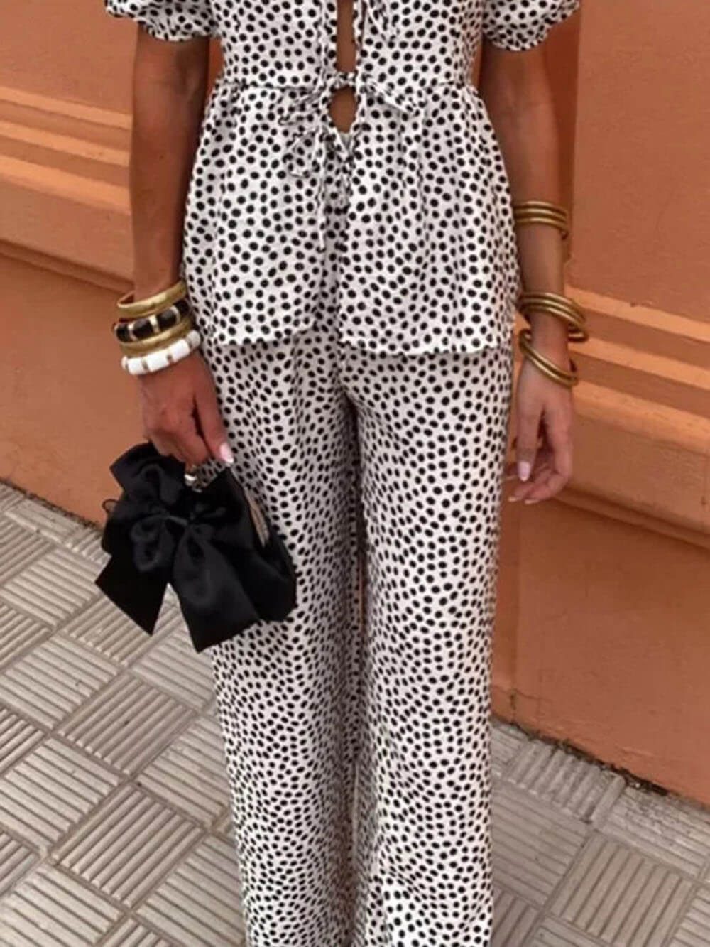 Casual Floral Print Elastic Loose Pants White