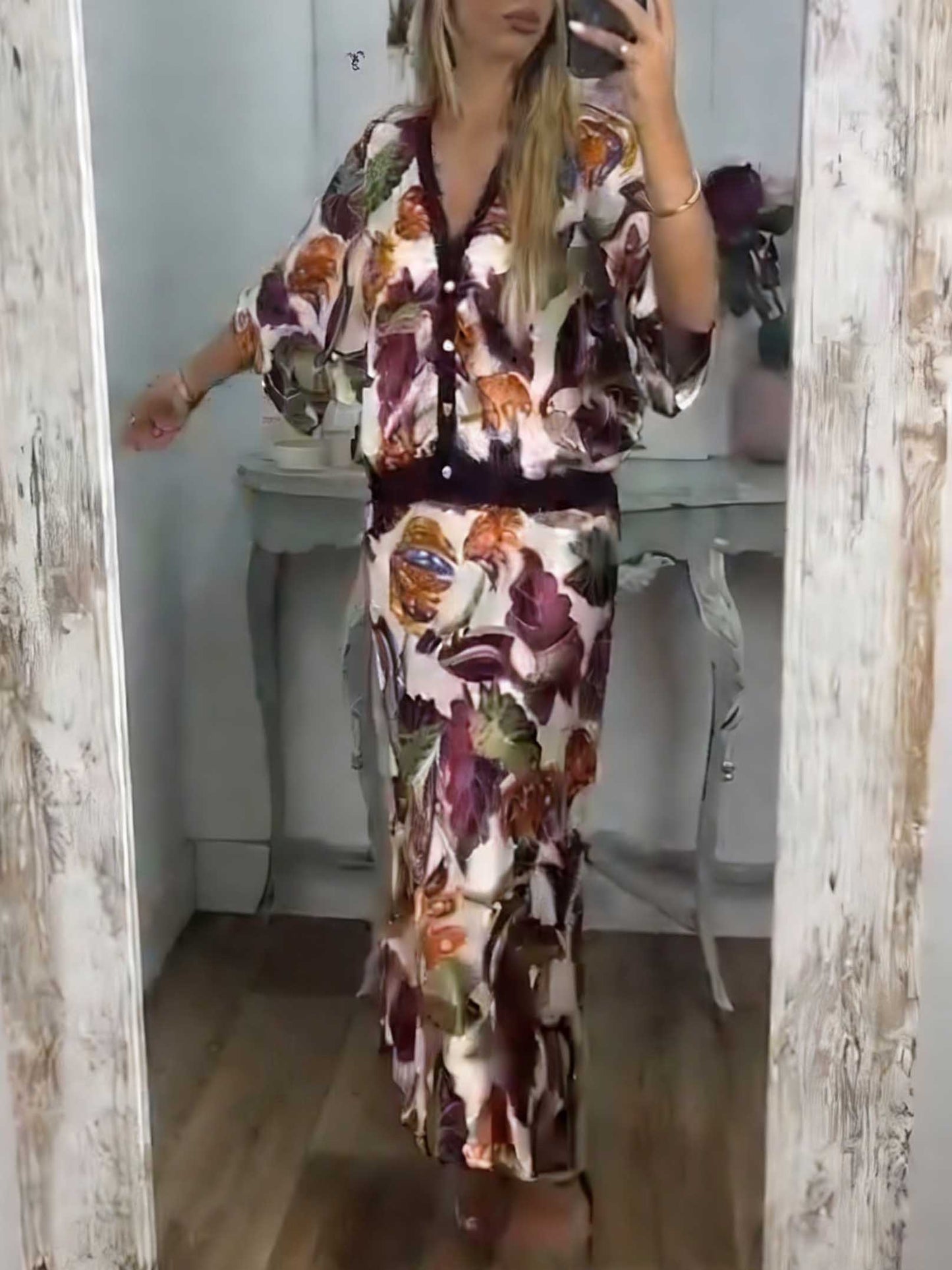 Retro Jungle Palm Leaf Satin Print Skirt