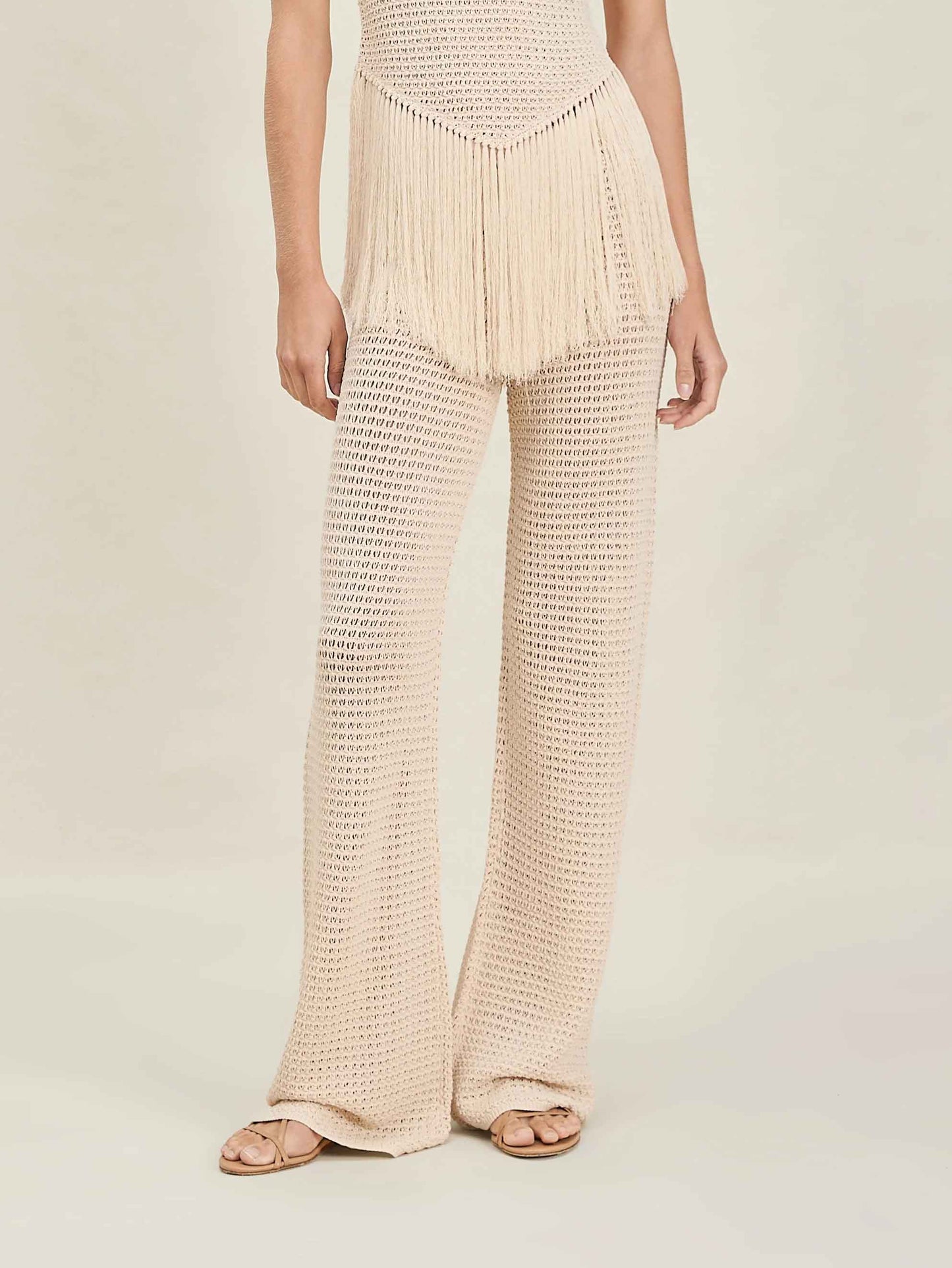 Exquisite Knit Elastic Waistband Pants Apricot