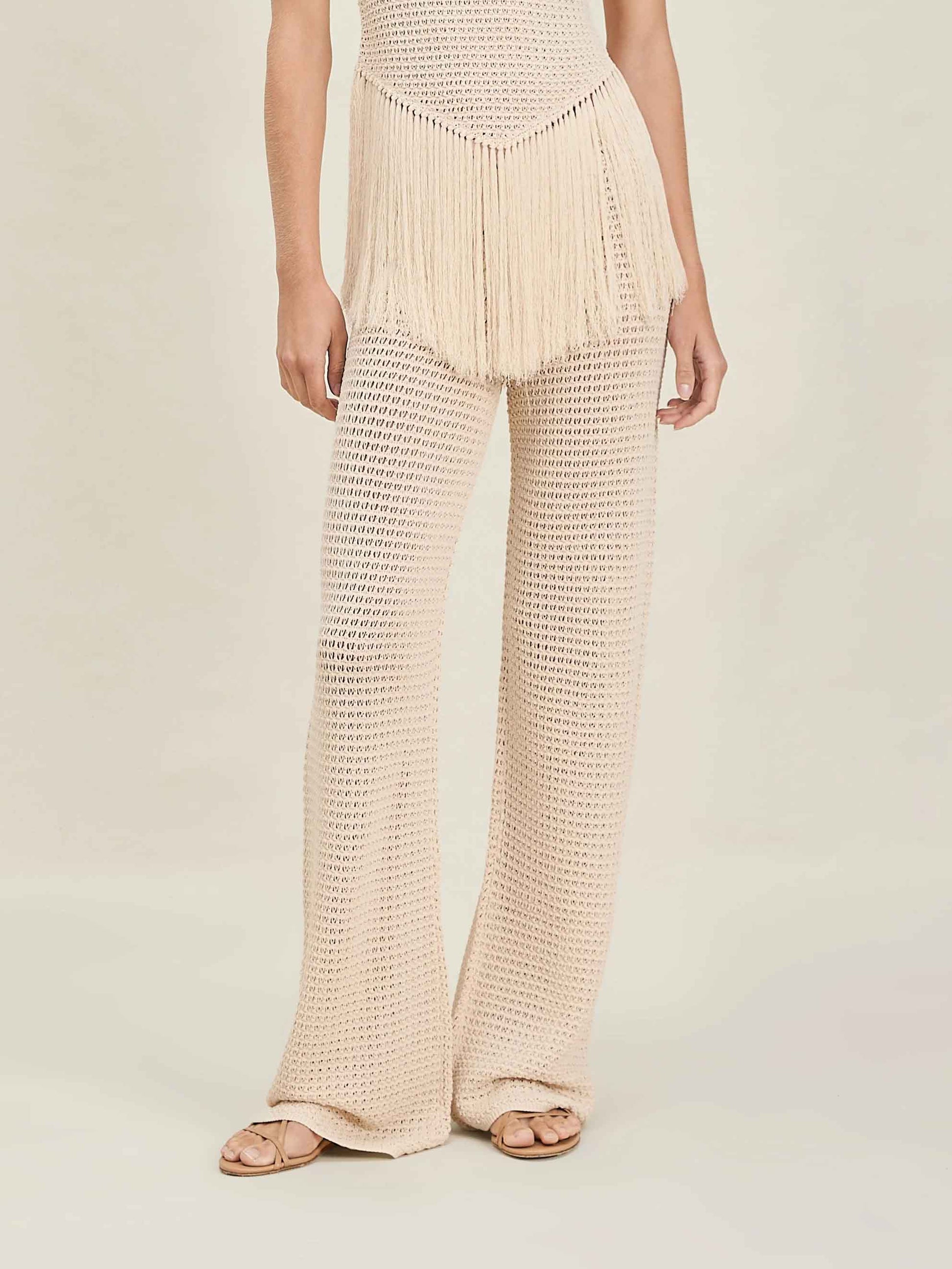 Exquisite Knit Elastic Waistband Pants Apricot